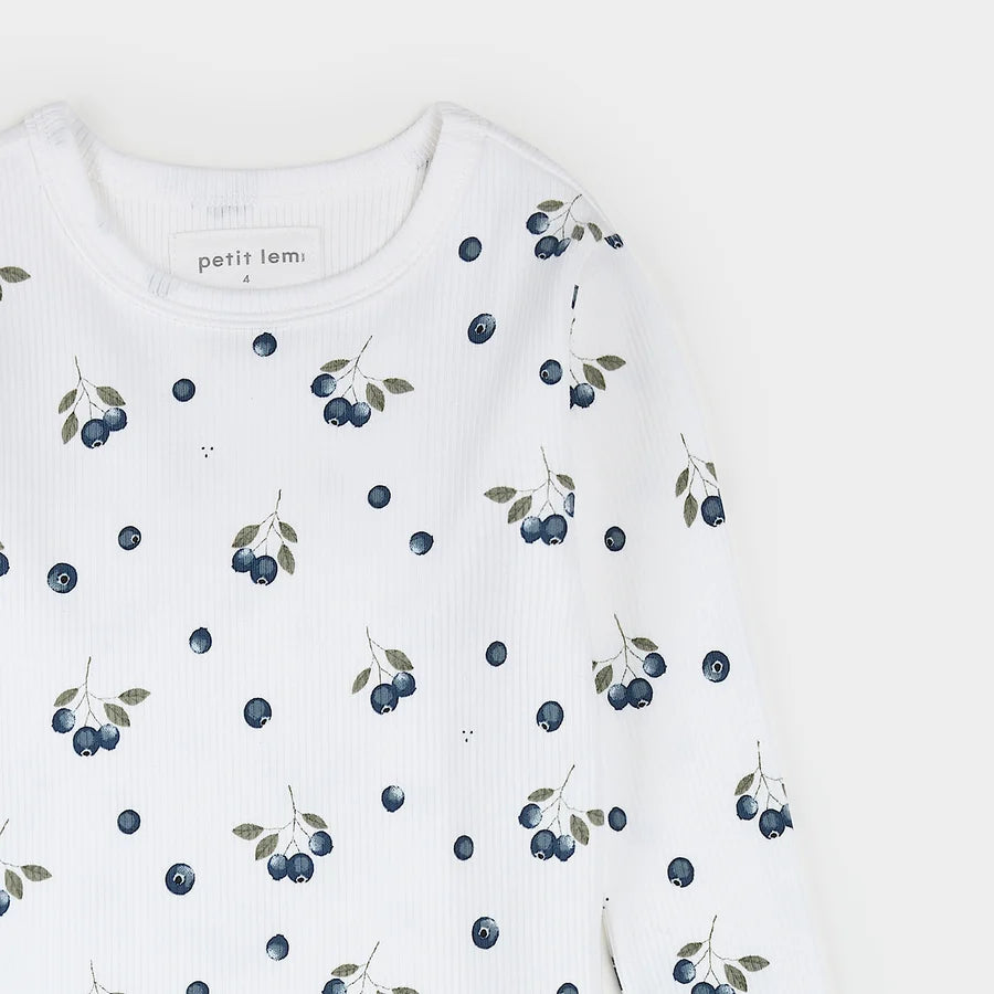 Petit Lem - Pyjama cotelé 2 pièces - Blanc cassé - Bleuets