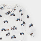 Firsts by Petit Lem - Pyjama LunaKnit 1 pièce - Blanc cassé - Tracteurs