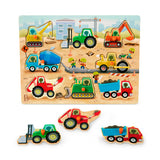 B.Woody - "Peek & Explore" 8-Piece Wooden Puzzle - Construction Trucks