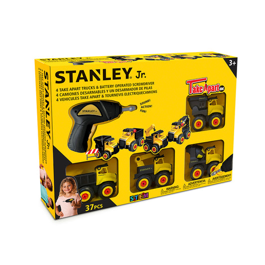 Stanley Jr. - Box of 4 mini trucks & 1 screwdriver