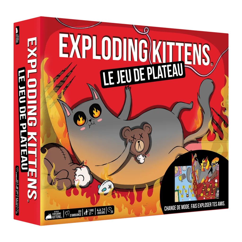 Soyez le premier à finir le parcours en évitant les cases piégées. Retournez le plateau et jouez à la version déjantée avec des pièges, des explosions et des surprises à toutes les cases !