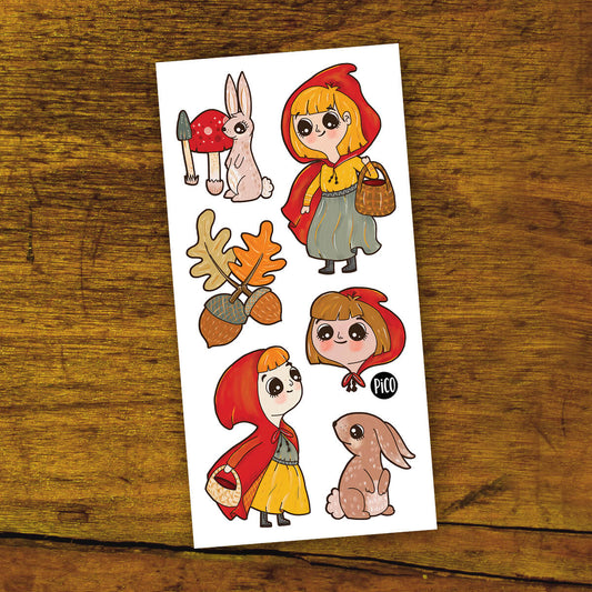 Tatouages temporaires - Promenade d'automne avec le chaperon rouge