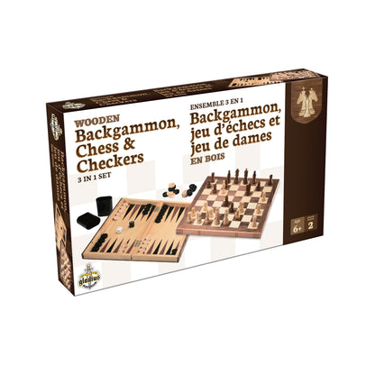 Ens. 3 en 1 Backgammon échecs et dame
