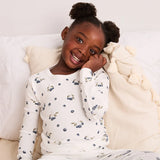 Petit Lem - Pyjama cotelé 2 pièces - Blanc cassé - Bleuets
