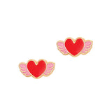 Girl Nation - Boucles d'oreilles en émail - Coeur Ailé