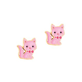 Girl Nation - Enamel Earrings - Pink Cat