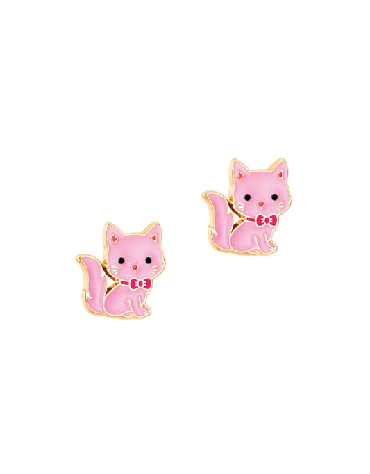 Girl Nation - Enamel Earrings - Pink Cat