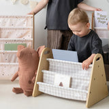 3 Sprouts - Porte-livres portable pour enfants double-face - Gingham Beige