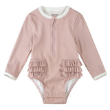 Petit Lem - Ribbed Long Sleeve One-Piece Swimsuit - Lavender