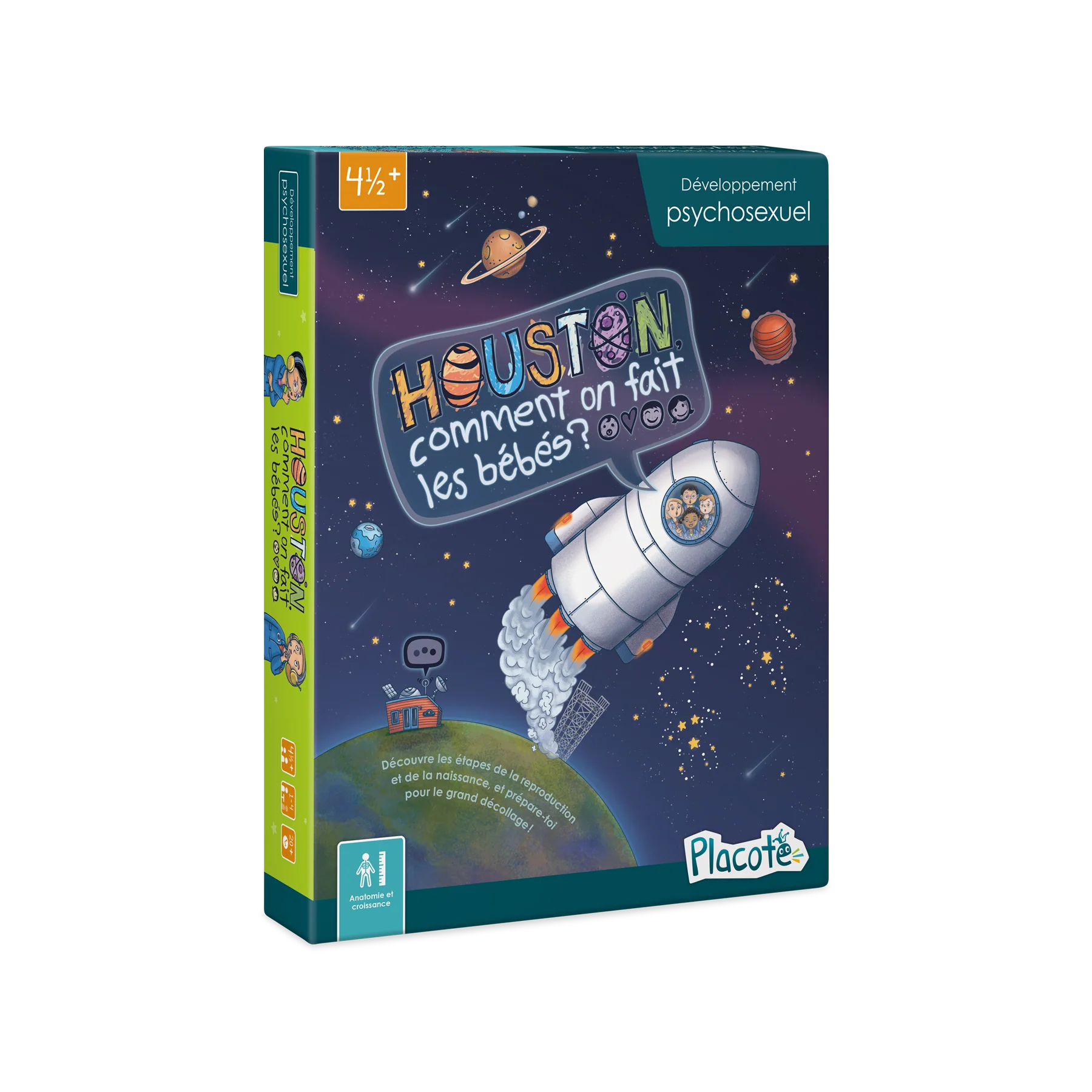 Le jeu comprend un plateau de jeu, 108 cartes-questions et un album illustré qui explique de manière simple et ludique les étapes de la reproduction aux enfants.