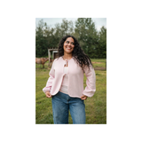 Rose Maternité - Cardigan à boucles manches bouffantes - Rose Pétale