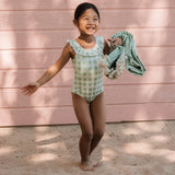 Petit Lem - Maillot de bain vichy vert - Fleurs